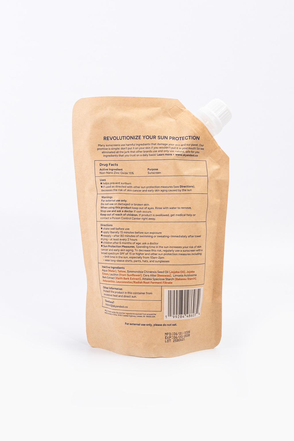 Natural Sunscreen Face and Body SPF 30 Kraft Bag - 500g