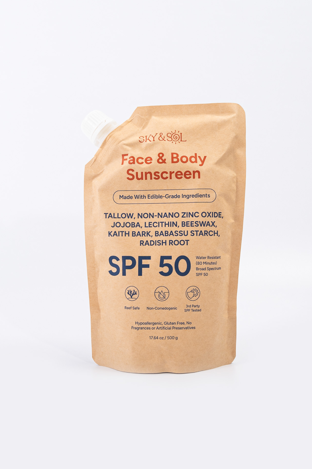 Natural Sunscreen Face and Body SPF 50 Kraft Bag - 500g